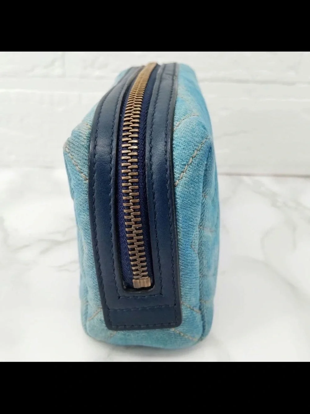 Gucci Light Blue Quilted Denim GG Pearl Cosmetic Case
